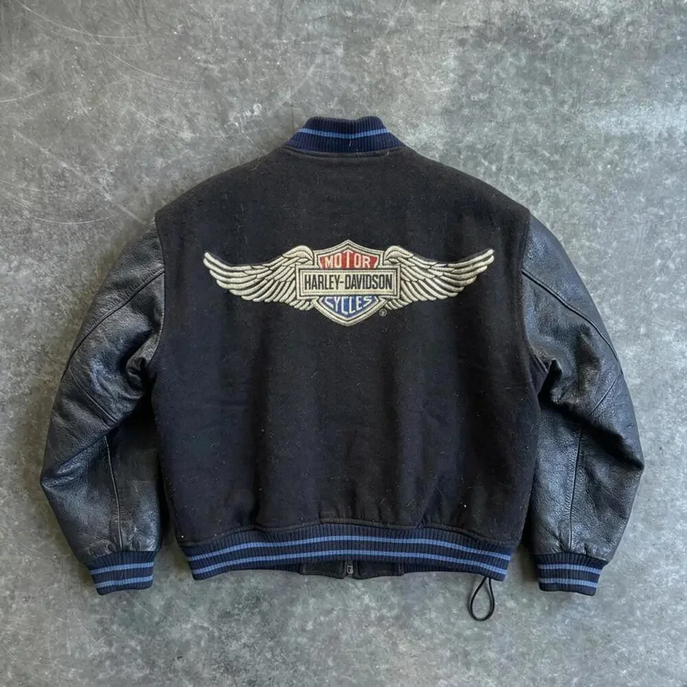Vintage Harley-Davidson Leather Sleeve Varsity Jacket - Picture 2 of 5